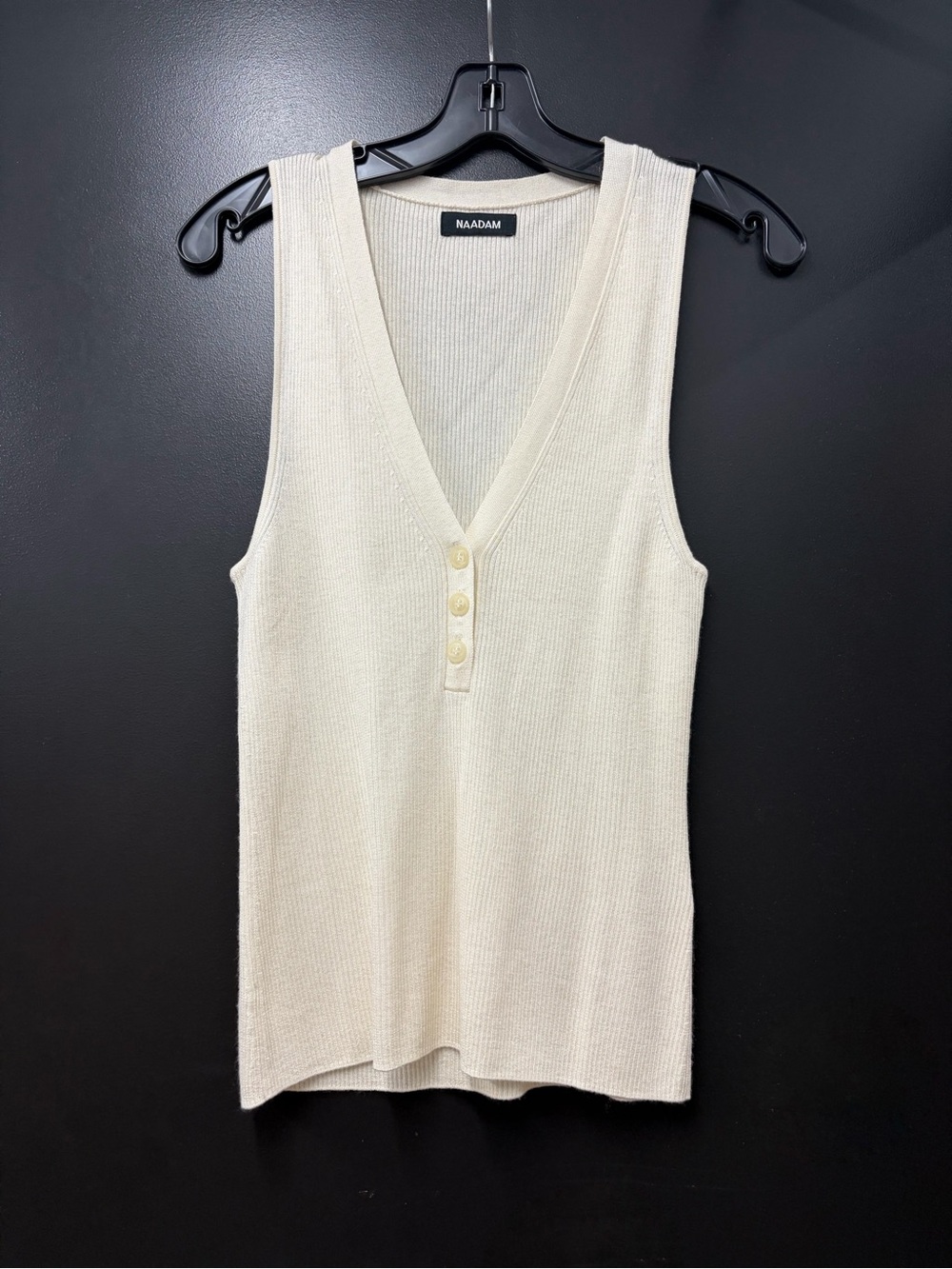 NAADAM Ivory Ribbed V-Neck Button Tank